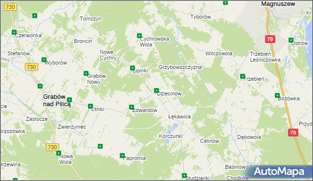 mapa Dziecinów gmina Grabów nad Pilicą, Dziecinów gmina Grabów nad Pilicą na mapie Targeo