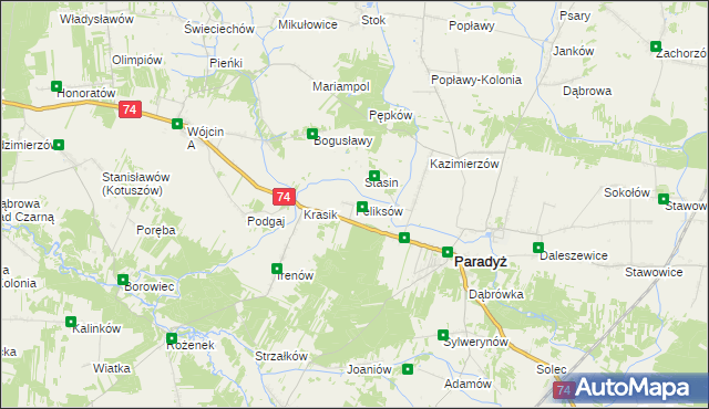 mapa Feliksów gmina Paradyż, Feliksów gmina Paradyż na mapie Targeo