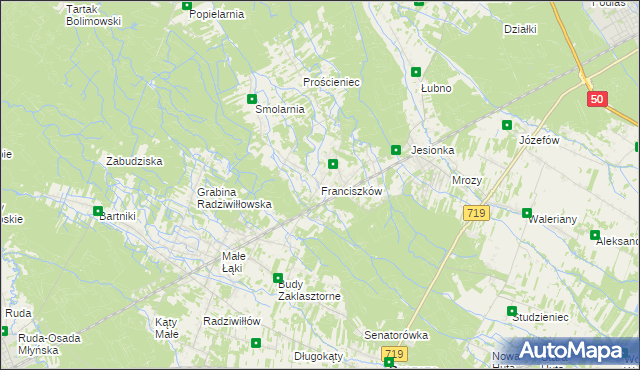 mapa Franciszków gmina Wiskitki, Franciszków gmina Wiskitki na mapie Targeo