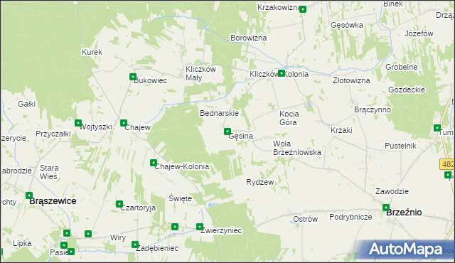 mapa Gęsina gmina Brzeźnio, Gęsina gmina Brzeźnio na mapie Targeo