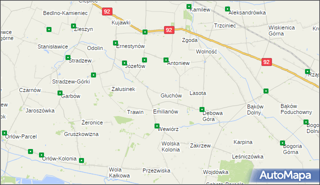 mapa Głuchów gmina Bedlno, Głuchów gmina Bedlno na mapie Targeo