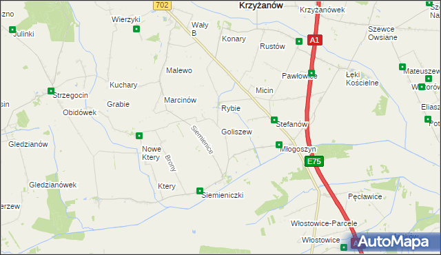 mapa Goliszew gmina Krzyżanów, Goliszew gmina Krzyżanów na mapie Targeo