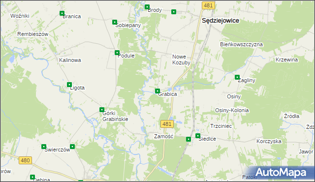 mapa Grabica gmina Sędziejowice, Grabica gmina Sędziejowice na mapie Targeo