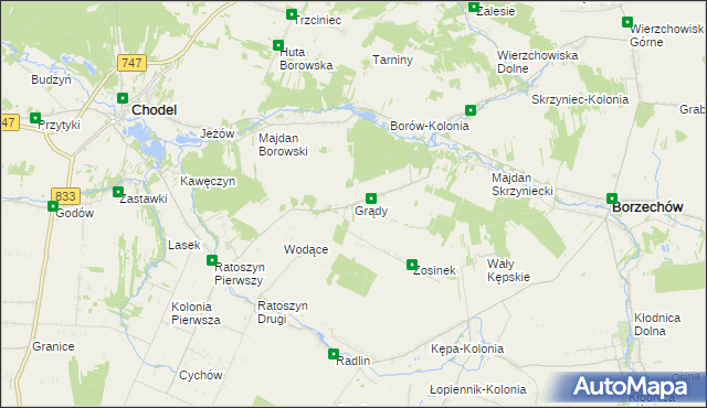 mapa Grądy gmina Chodel, Grądy gmina Chodel na mapie Targeo