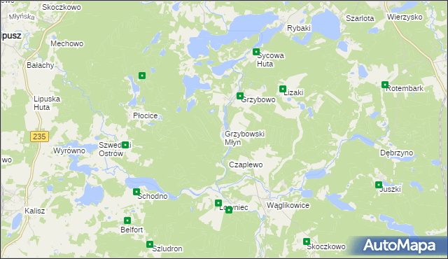 mapa Grzybowski Młyn, Grzybowski Młyn na mapie Targeo