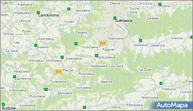 mapa Harbutowice gmina Sułkowice, Harbutowice gmina Sułkowice na mapie Targeo