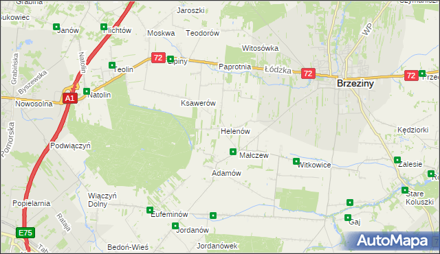 mapa Helenów gmina Brzeziny, Helenów gmina Brzeziny na mapie Targeo