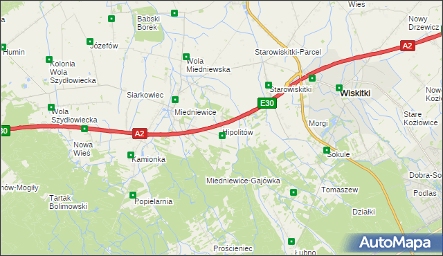 mapa Hipolitów gmina Wiskitki, Hipolitów gmina Wiskitki na mapie Targeo