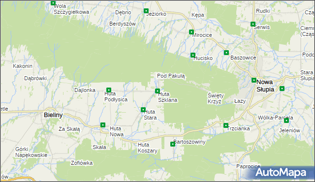 mapa Huta Szklana gmina Bieliny, Huta Szklana gmina Bieliny na mapie Targeo