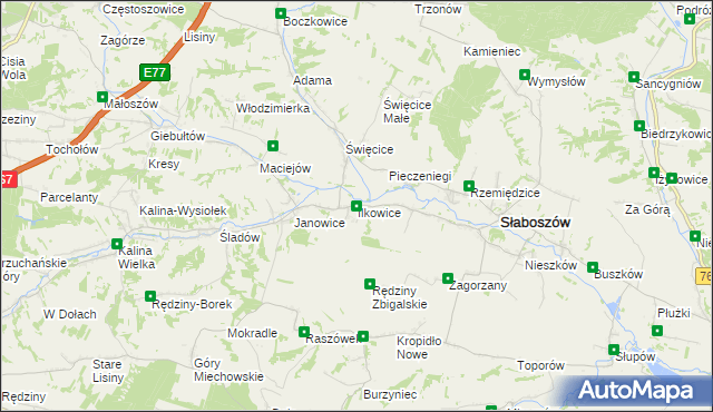 mapa Ilkowice gmina Słaboszów, Ilkowice gmina Słaboszów na mapie Targeo