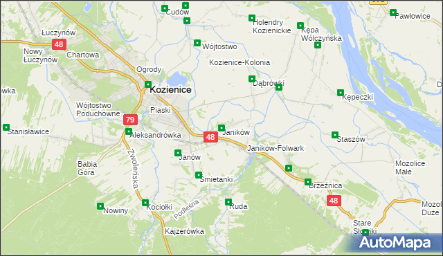 mapa Janików gmina Kozienice, Janików gmina Kozienice na mapie Targeo