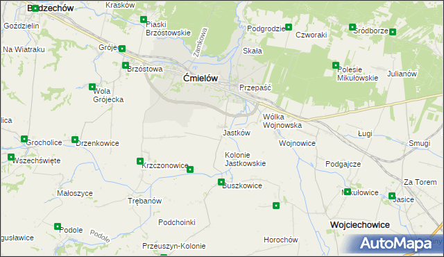 mapa Jastków gmina Ćmielów, Jastków gmina Ćmielów na mapie Targeo