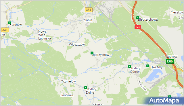 mapa Jędrzychów gmina Polkowice, Jędrzychów gmina Polkowice na mapie Targeo