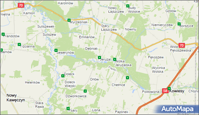 mapa Jeruzal gmina Kowiesy, Jeruzal gmina Kowiesy na mapie Targeo