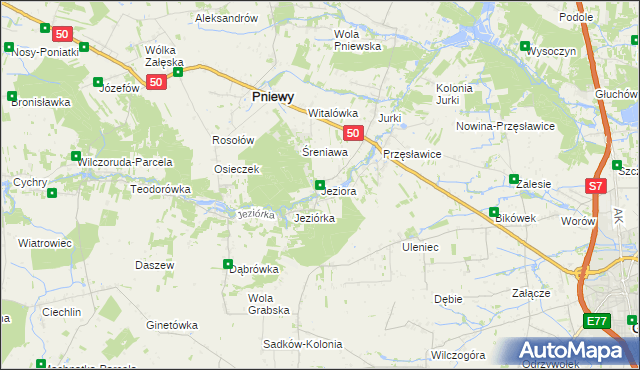 mapa Jeziora gmina Pniewy, Jeziora gmina Pniewy na mapie Targeo