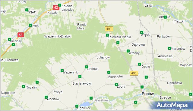 mapa Julianów gmina Lipie, Julianów gmina Lipie na mapie Targeo