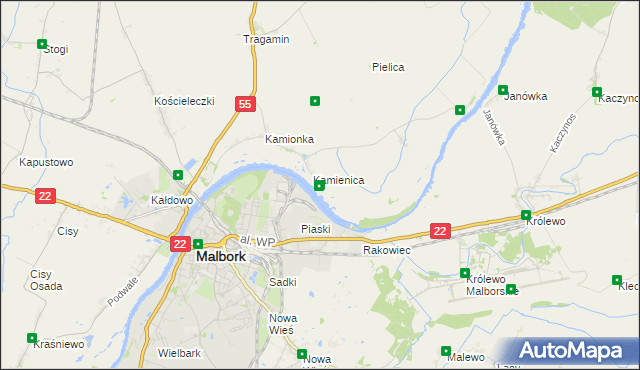 mapa Kamienice gmina Malbork, Kamienice gmina Malbork na mapie Targeo