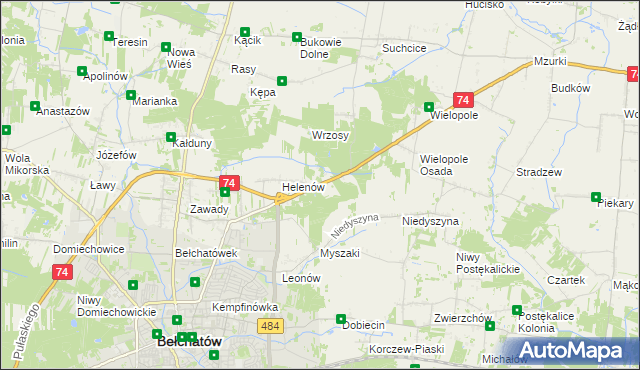 mapa Kanada gmina Bełchatów, Kanada gmina Bełchatów na mapie Targeo