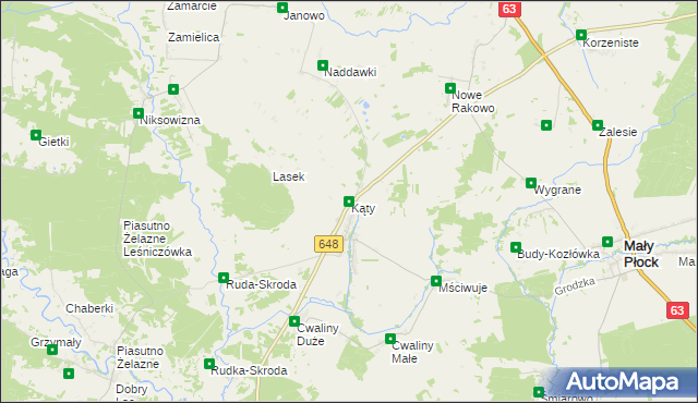 mapa Kąty gmina Mały Płock, Kąty gmina Mały Płock na mapie Targeo