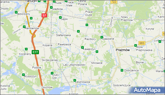 mapa Kawęczyn gmina Tarczyn, Kawęczyn gmina Tarczyn na mapie Targeo