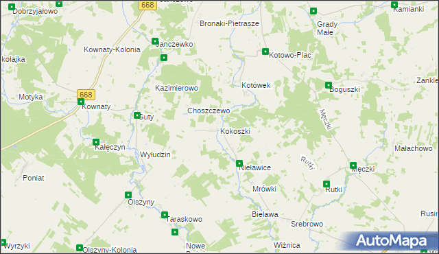 mapa Kokoszki gmina Wizna, Kokoszki gmina Wizna na mapie Targeo