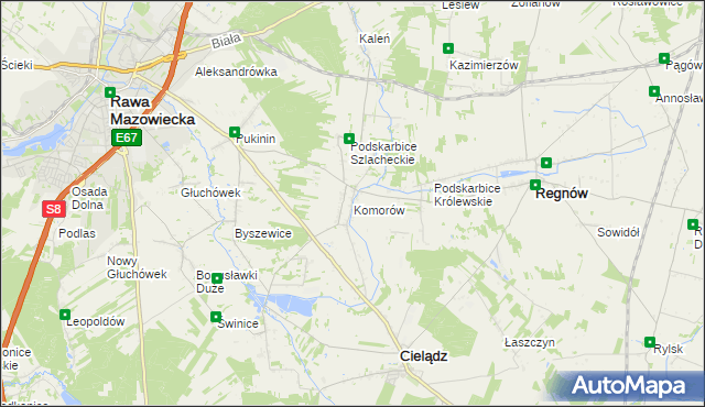 mapa Komorów gmina Cielądz, Komorów gmina Cielądz na mapie Targeo