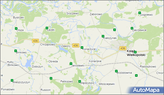 mapa Konarzyce gmina Książ Wielkopolski, Konarzyce gmina Książ Wielkopolski na mapie Targeo