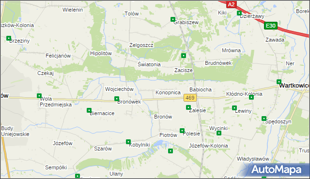 mapa Konopnica gmina Wartkowice, Konopnica gmina Wartkowice na mapie Targeo