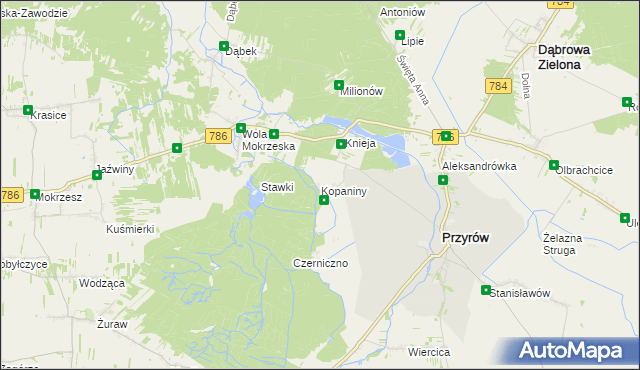 mapa Kopaniny gmina Przyrów, Kopaniny gmina Przyrów na mapie Targeo