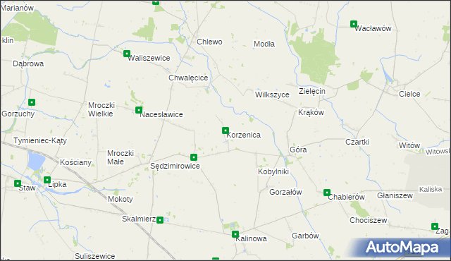 mapa Korzenica gmina Błaszki, Korzenica gmina Błaszki na mapie Targeo