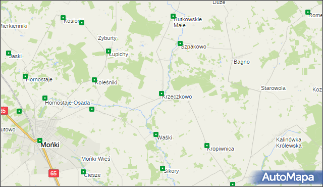 mapa Krzeczkowo gmina Mońki, Krzeczkowo gmina Mońki na mapie Targeo