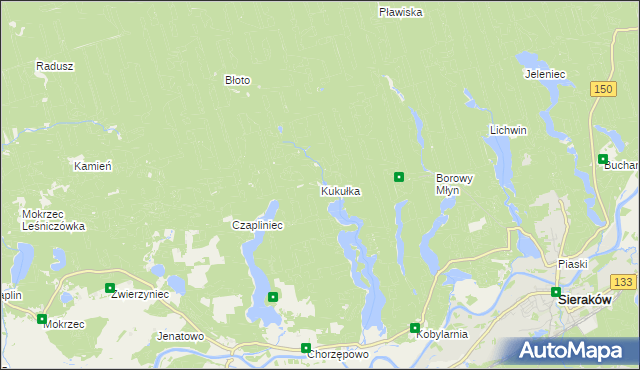 mapa Kukułka gmina Sieraków, Kukułka gmina Sieraków na mapie Targeo