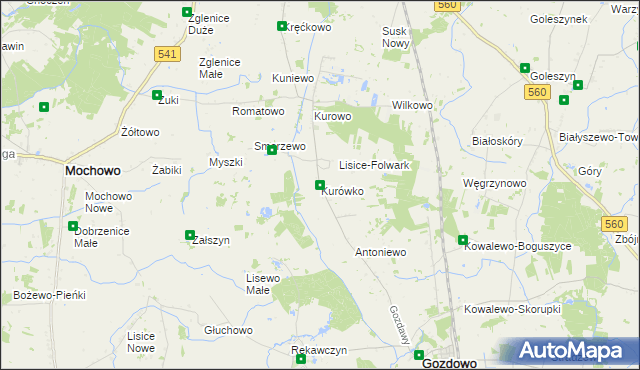 mapa Kurówko gmina Gozdowo, Kurówko gmina Gozdowo na mapie Targeo