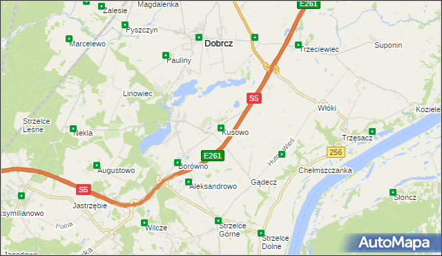 mapa Kusowo gmina Dobrcz, Kusowo gmina Dobrcz na mapie Targeo