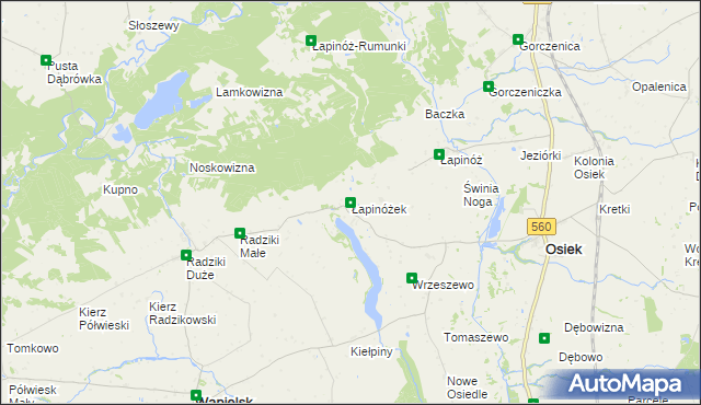 mapa Łapinóżek, Łapinóżek na mapie Targeo