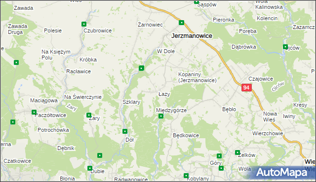 mapa Łazy gmina Jerzmanowice-Przeginia, Łazy gmina Jerzmanowice-Przeginia na mapie Targeo