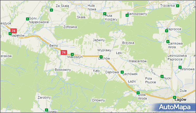 mapa Lechów gmina Bieliny, Lechów gmina Bieliny na mapie Targeo