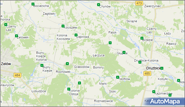 mapa Łęczyca gmina Drużbice, Łęczyca gmina Drużbice na mapie Targeo
