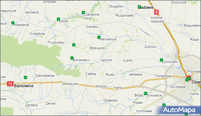mapa Łężyce gmina Sadowie, Łężyce gmina Sadowie na mapie Targeo