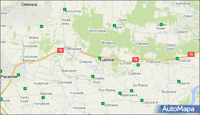 mapa Łubnice powiat staszowski, Łubnice powiat staszowski na mapie Targeo