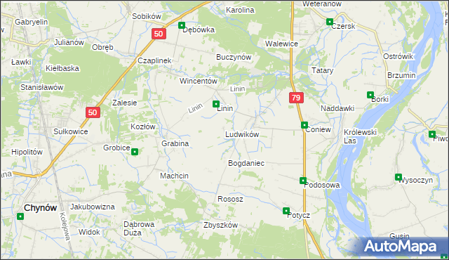 mapa Ludwików gmina Chynów, Ludwików gmina Chynów na mapie Targeo