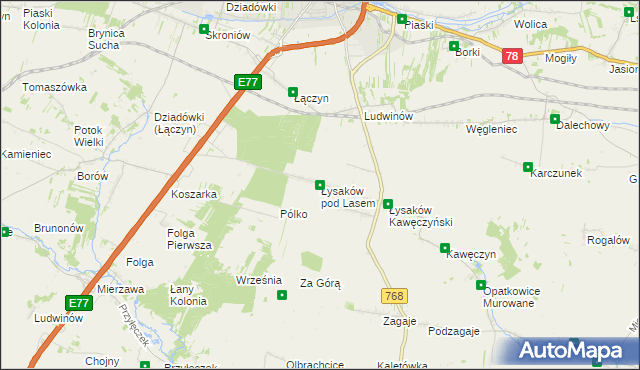 mapa Łysaków pod Lasem, Łysaków pod Lasem na mapie Targeo