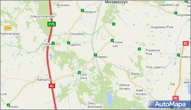 mapa Majewo gmina Morzeszczyn, Majewo gmina Morzeszczyn na mapie Targeo