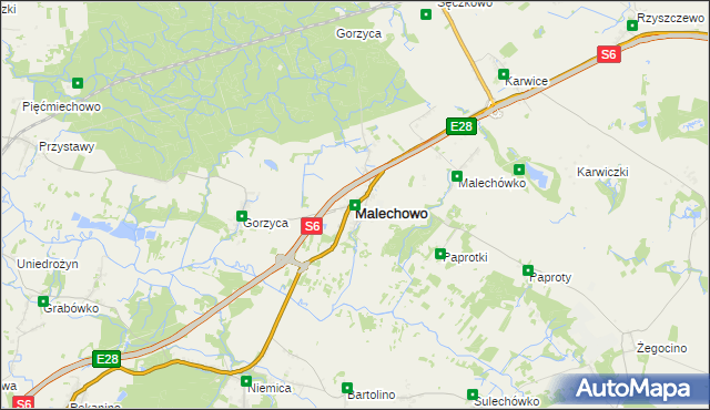 mapa Malechowo powiat sławieński, Malechowo powiat sławieński na mapie Targeo