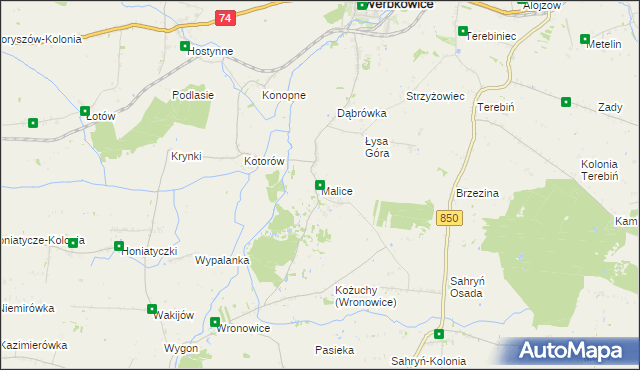 mapa Malice gmina Werbkowice, Malice gmina Werbkowice na mapie Targeo