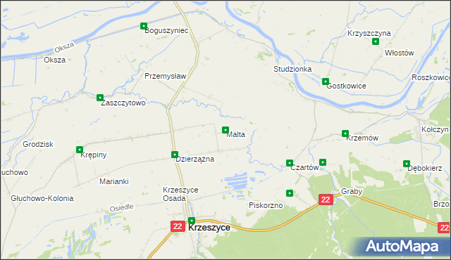 mapa Malta gmina Krzeszyce, Malta gmina Krzeszyce na mapie Targeo