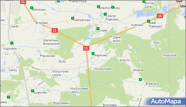 mapa Miąskowo gmina Krzykosy, Miąskowo gmina Krzykosy na mapie Targeo