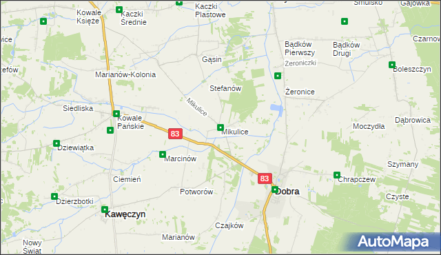 mapa Mikulice gmina Dobra, Mikulice gmina Dobra na mapie Targeo