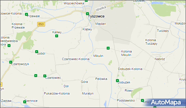 mapa Mikulin gmina Tyszowce, Mikulin gmina Tyszowce na mapie Targeo