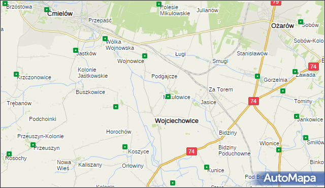 mapa Mikułowice gmina Wojciechowice, Mikułowice gmina Wojciechowice na mapie Targeo